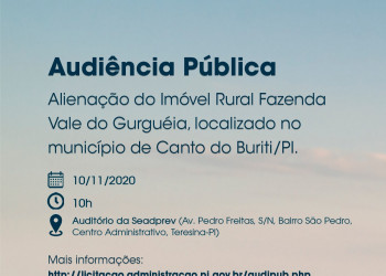 Prazo para consulta sobre alienação de imóvel rural em Canto do Buriti encerra sexta (30)